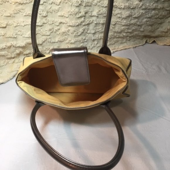 Victoria's Secret Yellow Cotton Canvas w/Silver Trim Satchel Handbag 12"x5" - Picture 5 of 11